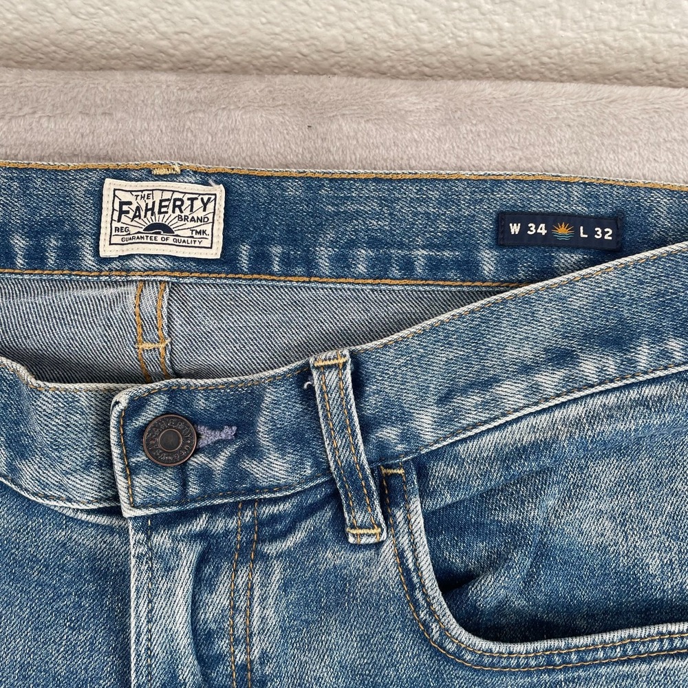 Faherty Blue Slim Straight Jeans Size 34 - would fit 35/36 - Picture 2 of 12